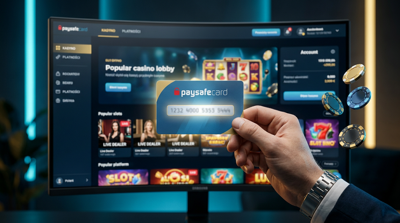 Wirtualna karta Paysafecard na tle nowoczesnego interfejsu kasyna online
