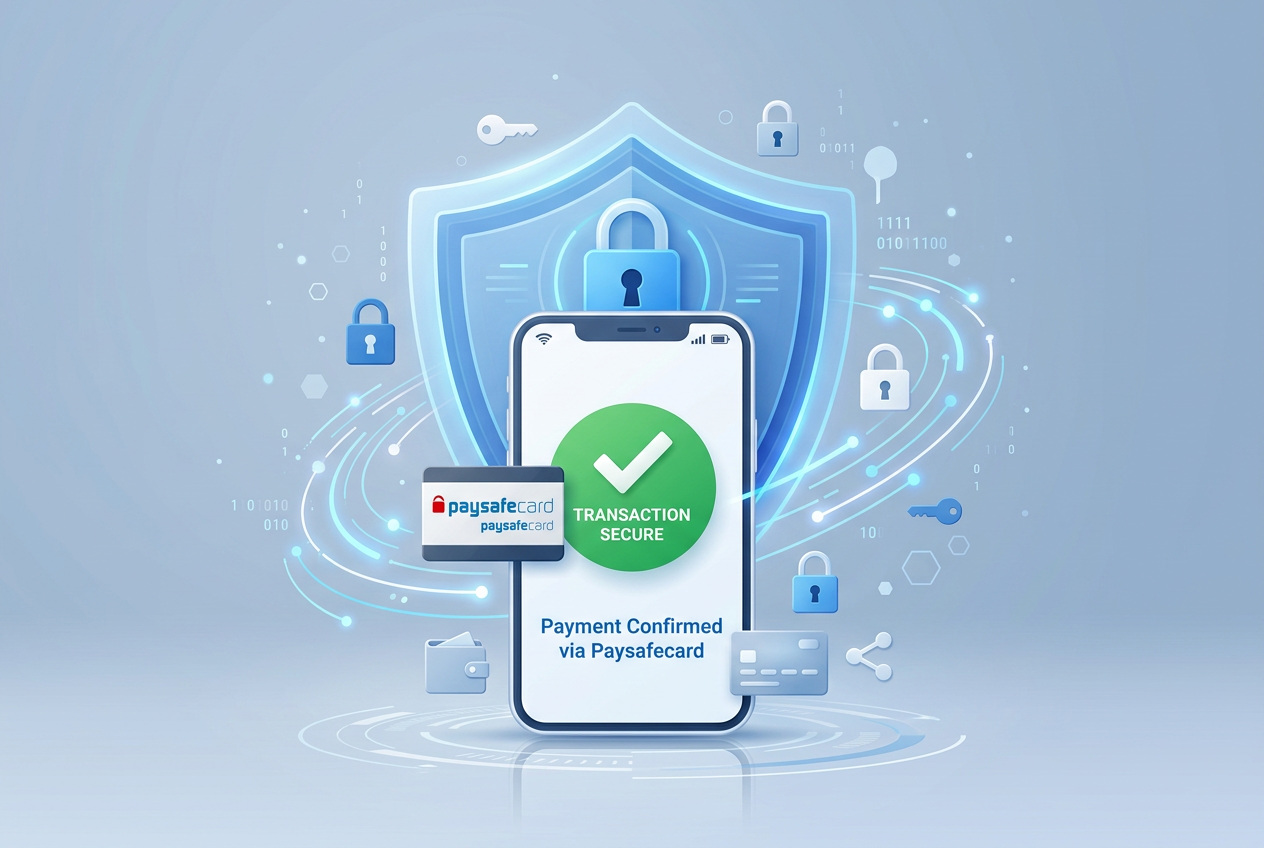 Grafika przedstawiająca bezpieczne płatności Paysafecard w kasynie online